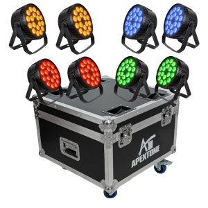 סט 8 פנסי פאר לד 18x10W 4in1 עם קייס Apextone L 18 4in18 + CASE