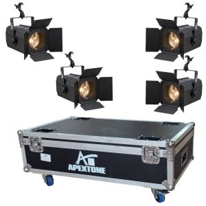 סט 4 פנסי לד 200W בלבן חם עם זום וקייס Apextone SET4 WW-200-ZOOM