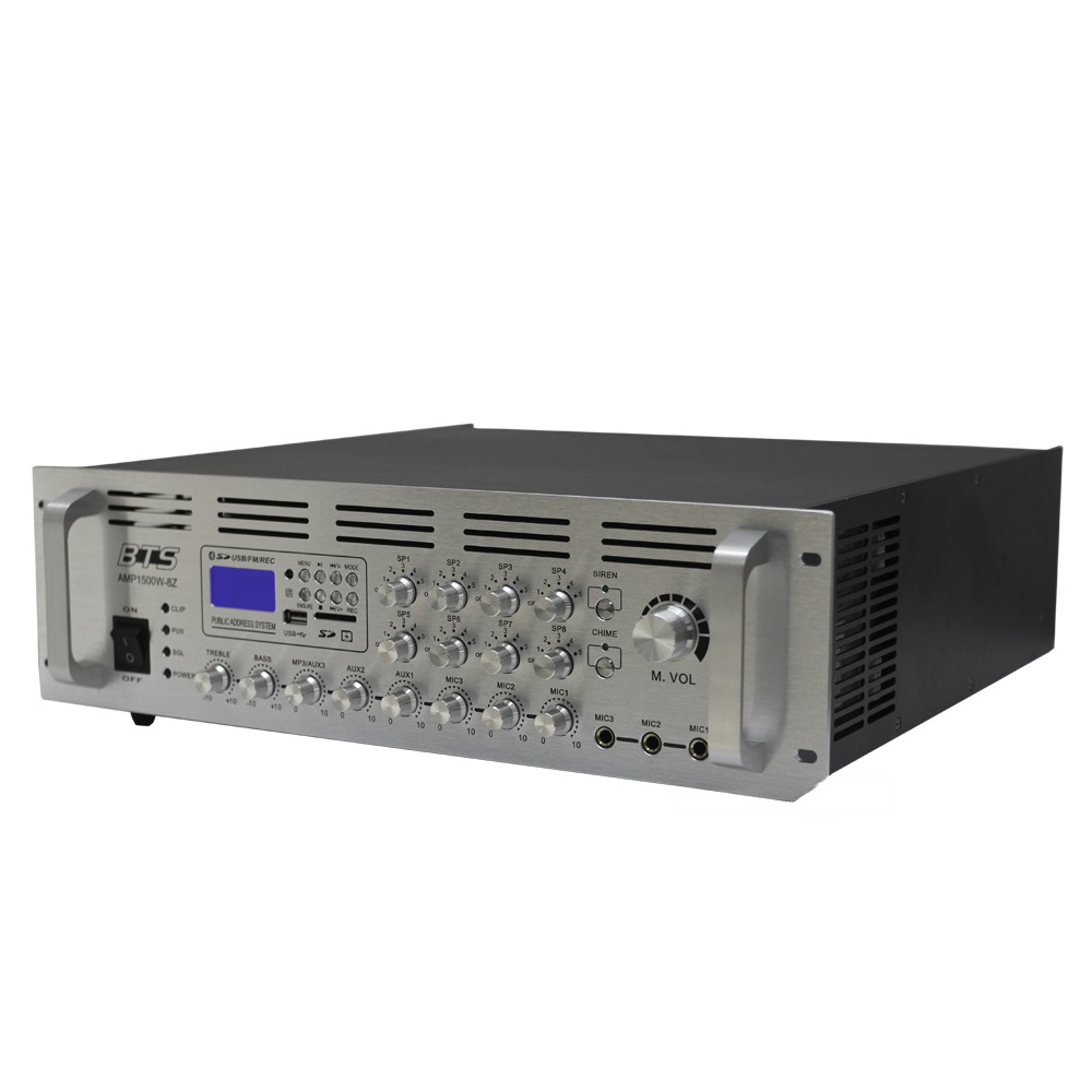 מגבר כריזה 1500W 8 אזורים 100V BTS AMP1500W-8Z