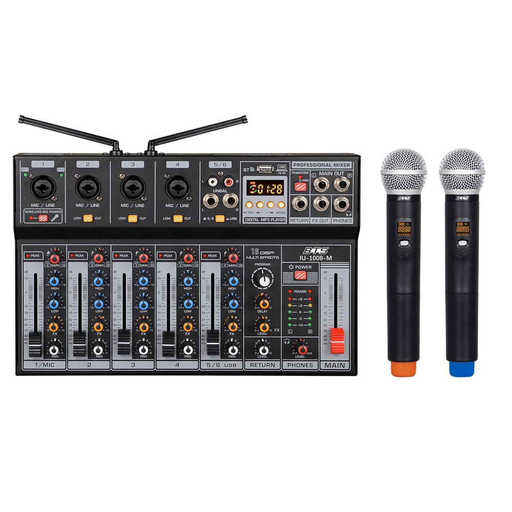 מיקסר 6 ערוצים עם זוג מיקרופונים אלחוטיים UHF BTS MIX UH-510
