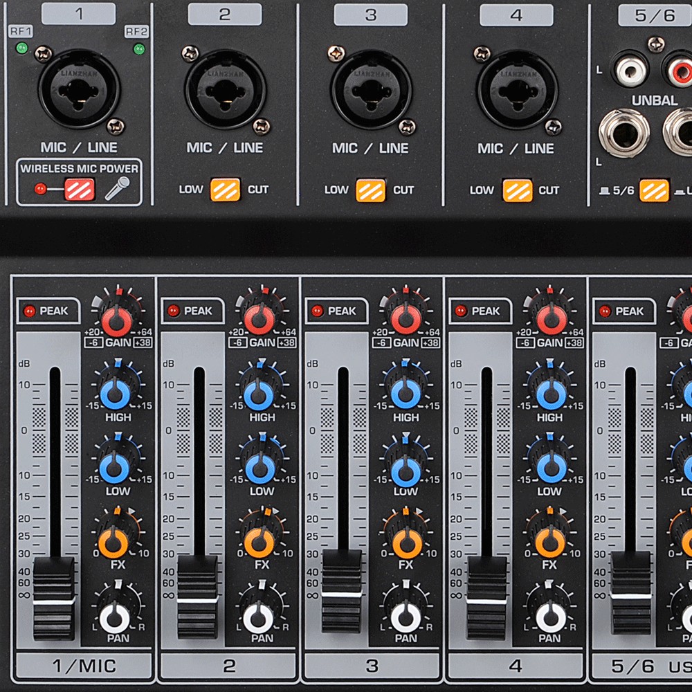 מיקסר 6 ערוצים עם זוג מיקרופונים אלחוטיים UHF BTS MIX UH-510