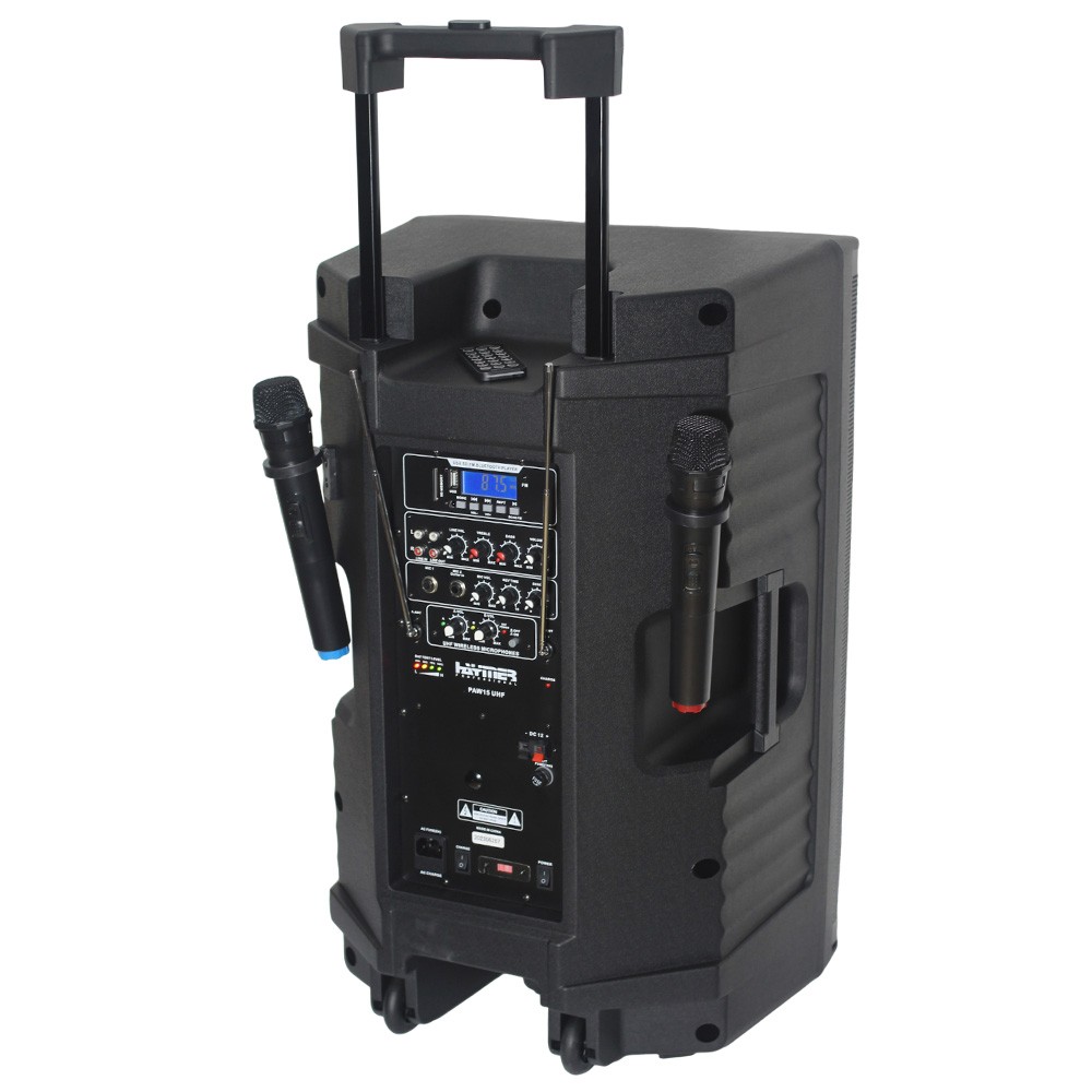 רמקול מוגבר נטען 15" עם 2 מיקרופונים אלחוטיים Haymer PAW15 UHF