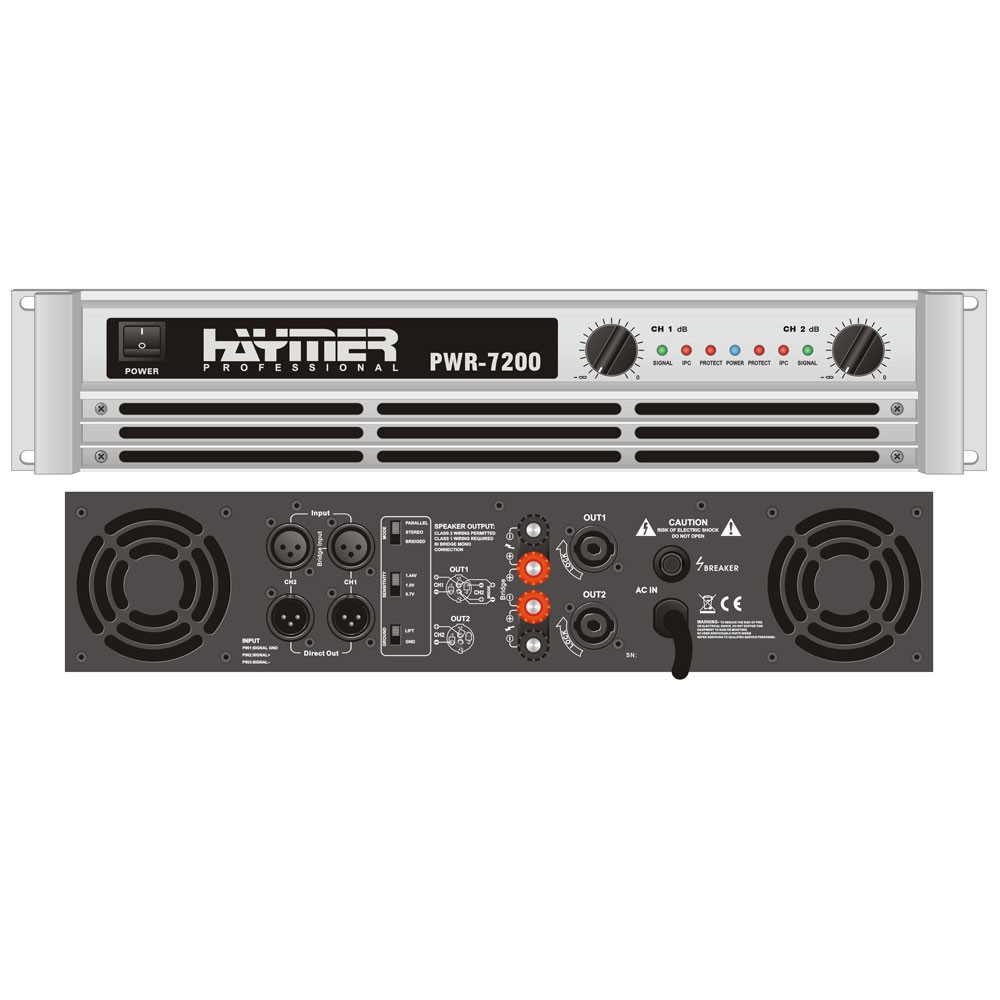 מגבר כוח 2 ערוצים 2×800W @8Ω Haymer PWR-7200
