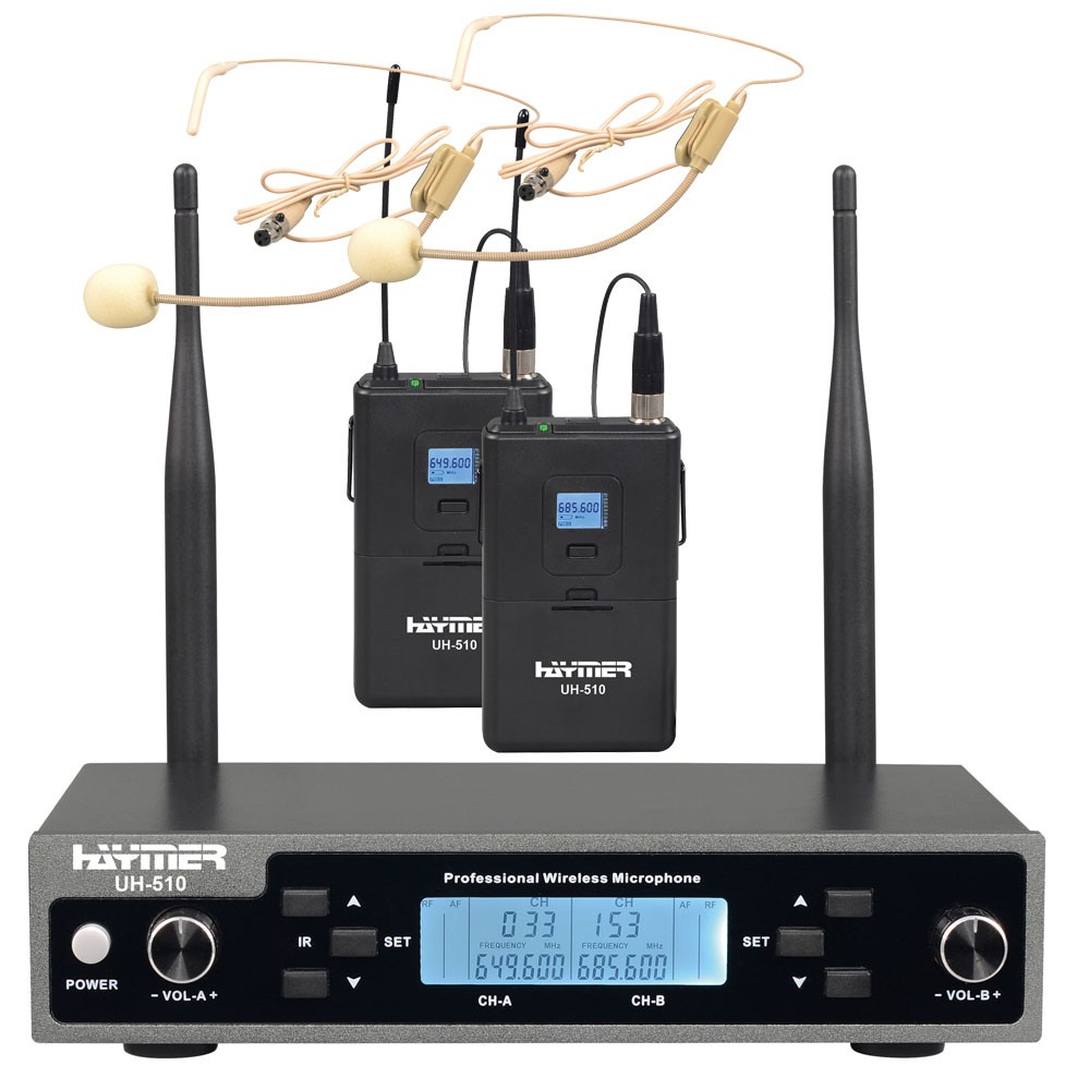 זוג מיקרופוני ראש אלחוטיים UHF Haymer UH-511-H