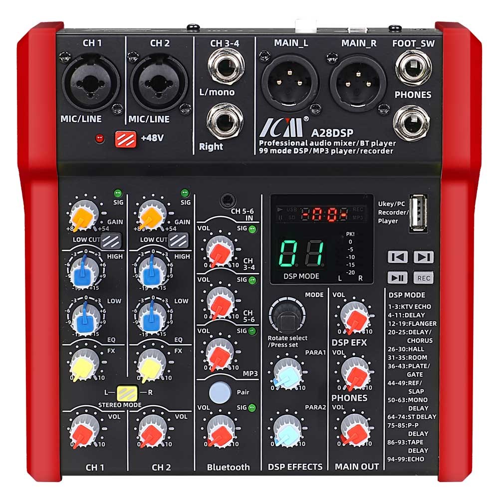 מיקסר 6 ערוצים עם 99 אפקטים ו-Bluetooth ICM A28DSP
