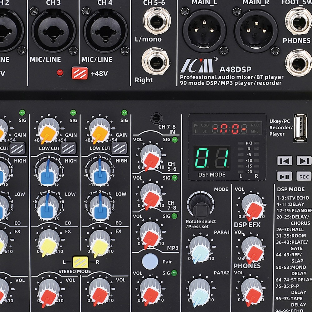 מיקסר 8 ערוצים עם 99 אפקטים ו-Bluetooth ICM A48DSP