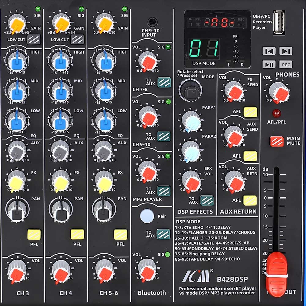 מיקסר 10 ערוצים עם 99 אפקטים ו-Bluetooth ICM B428DSP