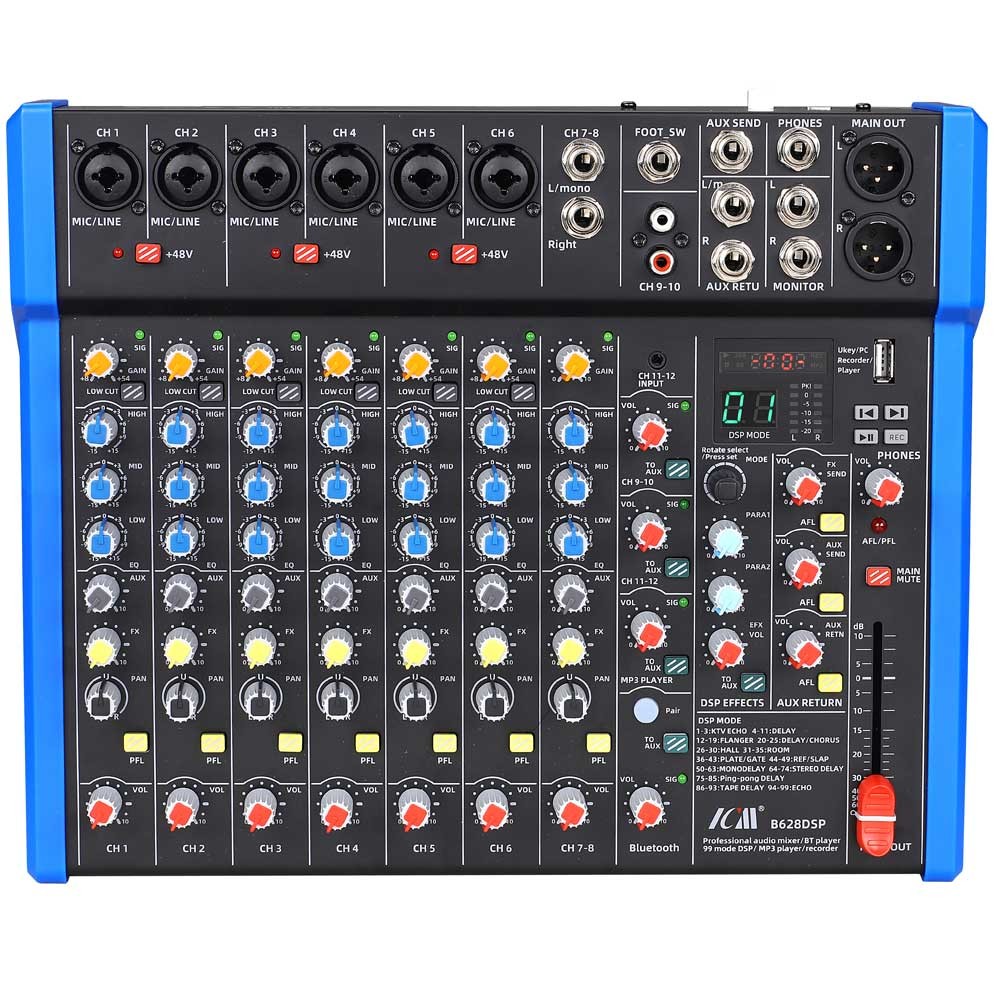 מיקסר 12 ערוצים עם 99 אפקטים ו-Bluetooth ICM B628DSP