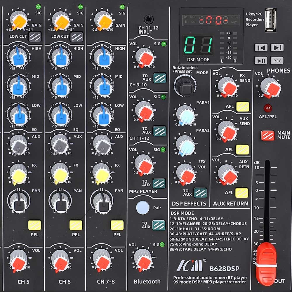 מיקסר 12 ערוצים עם 99 אפקטים ו-Bluetooth ICM B628DSP