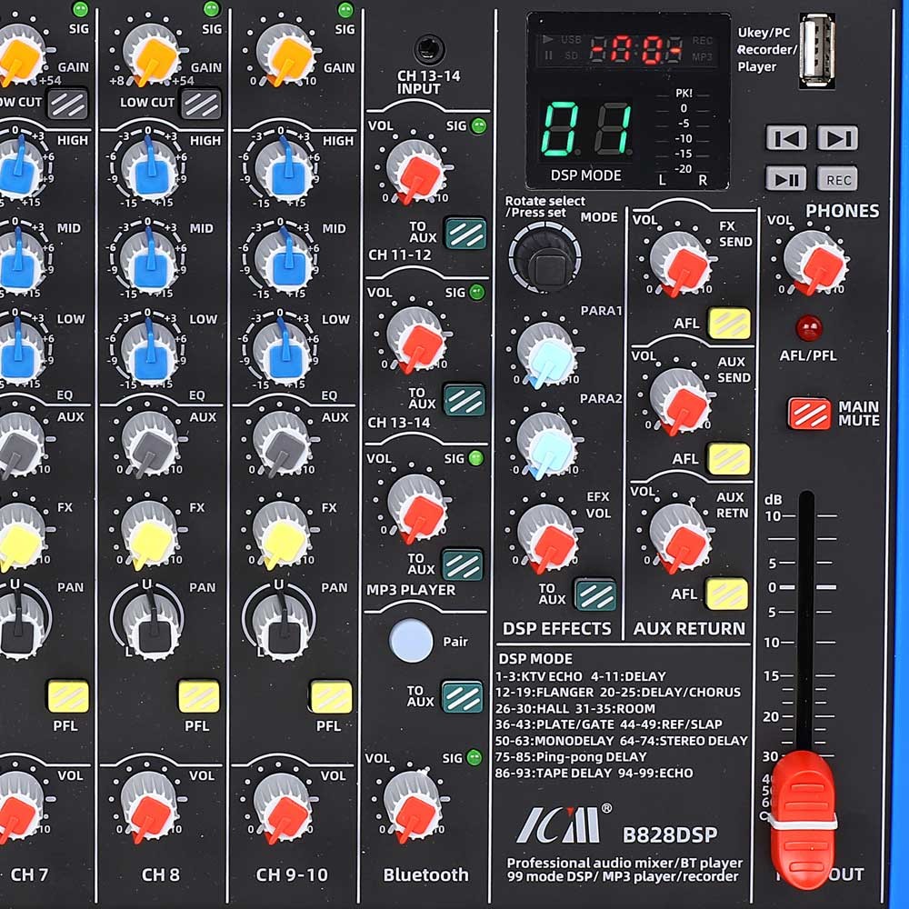 מיקסר 14 ערוצים עם 99 אפקטים ו-Bluetooth ICM B828DSP