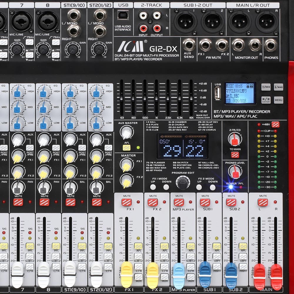 מיקסר 12 ערוצים עם אפקט כפול, USB ו-Bluetooth ICM G12-DX