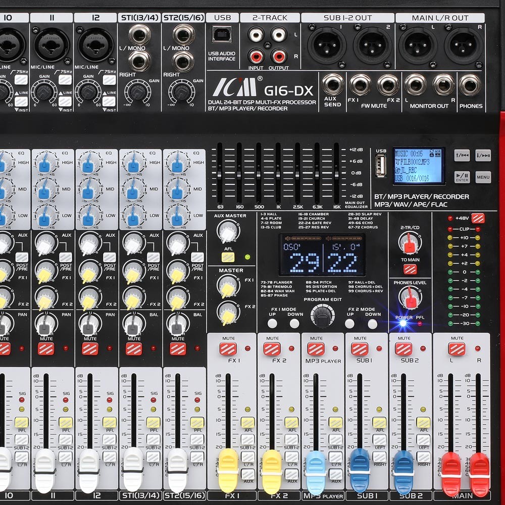 מיקסר 16 ערוצים עם אפקט כפול, USB ו-Bluetooth ICM G16-DX