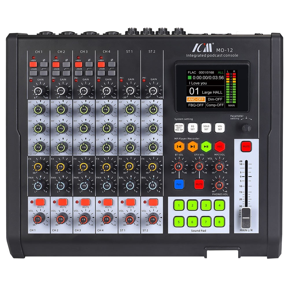 מיקסר לפודקאסט 12 ערוצים עם Bluetooth, הקלטה ו-USB ICM MO-12