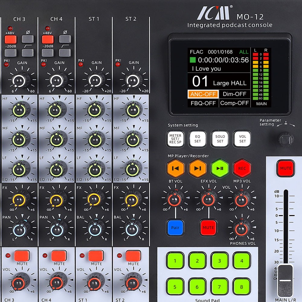 מיקסר לפודקאסט 12 ערוצים עם Bluetooth, הקלטה ו-USB ICM MO-12