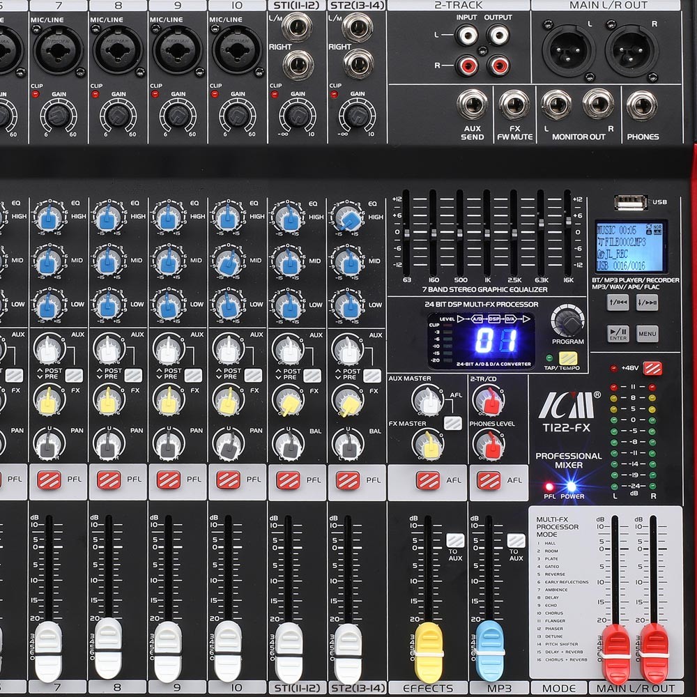 מיקסר 10 מונו + 2 סטריאו עם אפקטים ו-Bluetooth ICM T122-FX