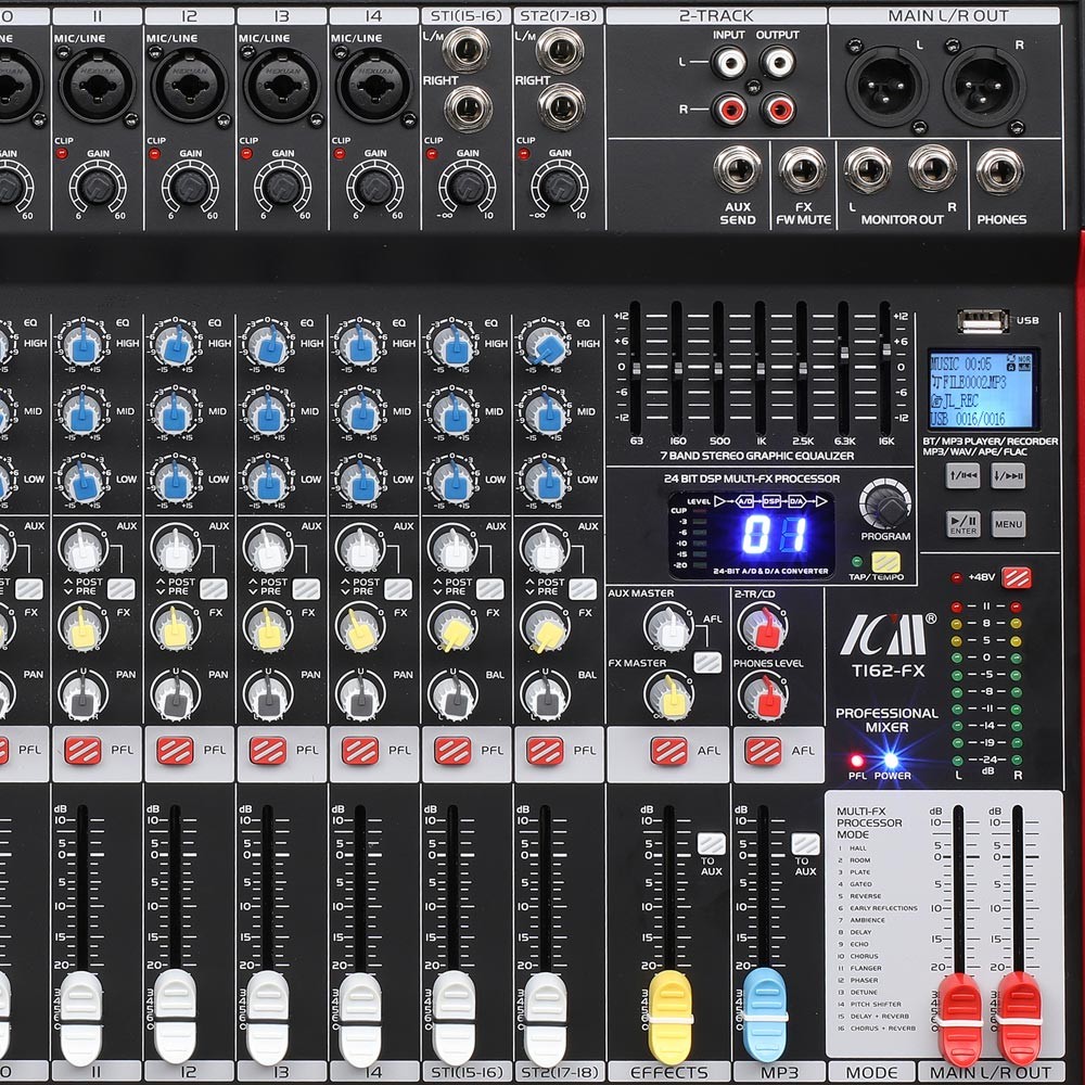 מיקסר 14 מונו + 2 סטריאו עם אפקטים ו-Bluetooth ICM T162-FX