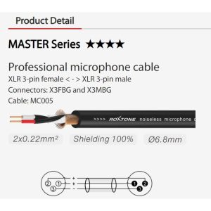 כבל מיקרופון XLR מקצועי Master Series 5 מ' Roxtone MMXX200L5