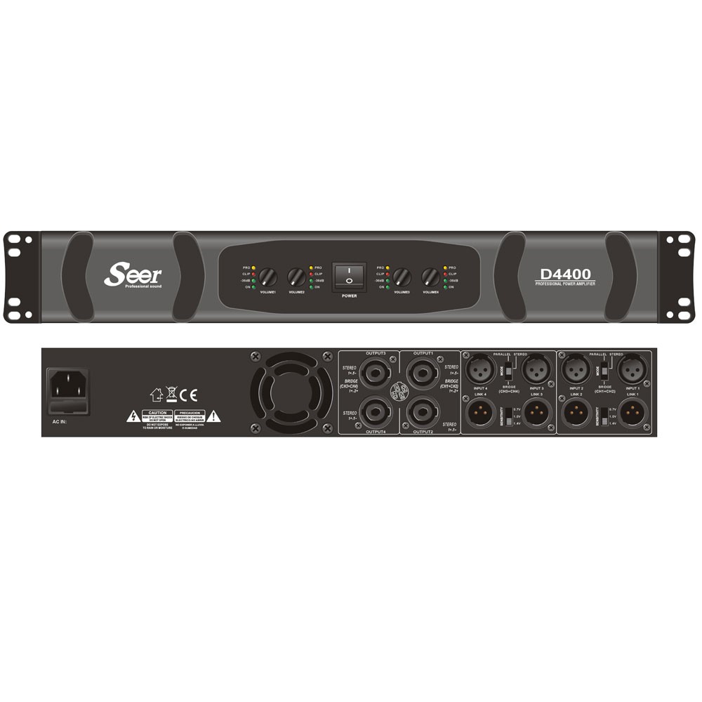 מגבר כוח דיגיטלי 4 ערוצים 4×400W @8Ω Seer D4400