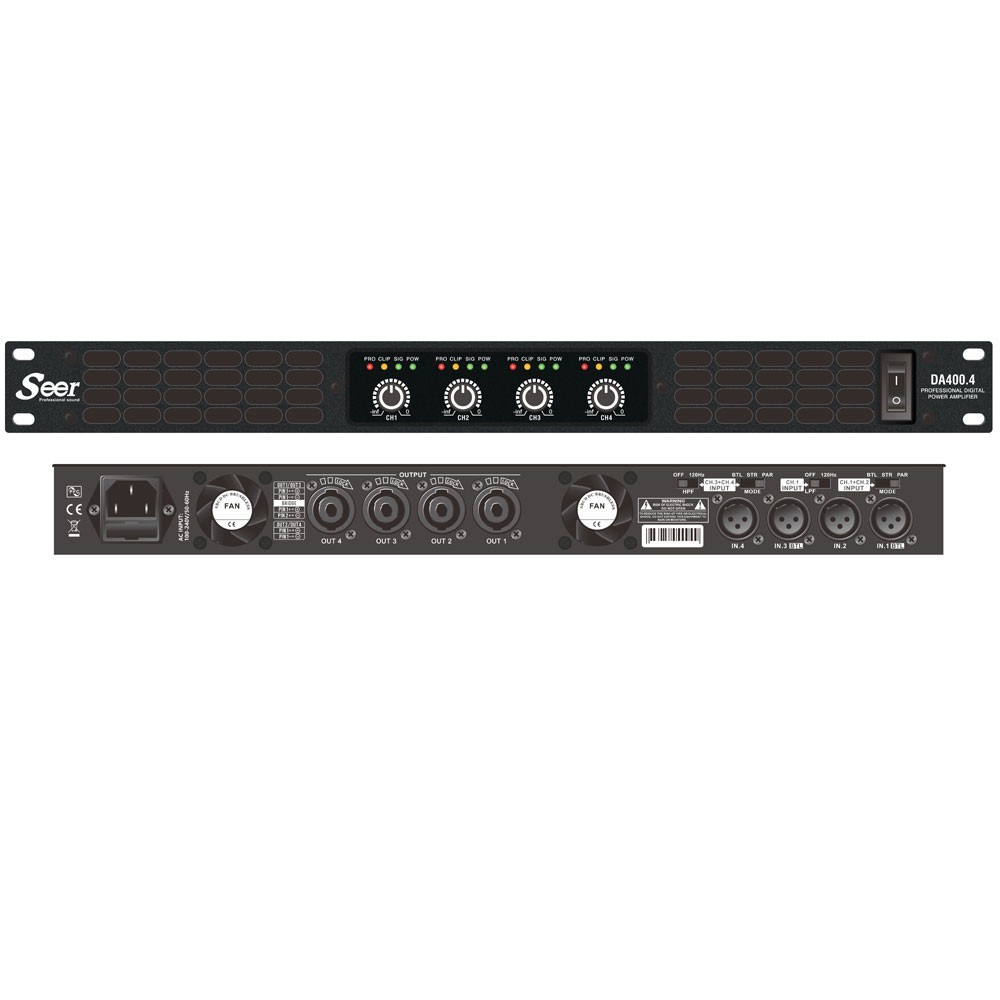מגבר כוח דיגיטלי 4 ערוצים 4×400W @8Ω Seer DA400.4