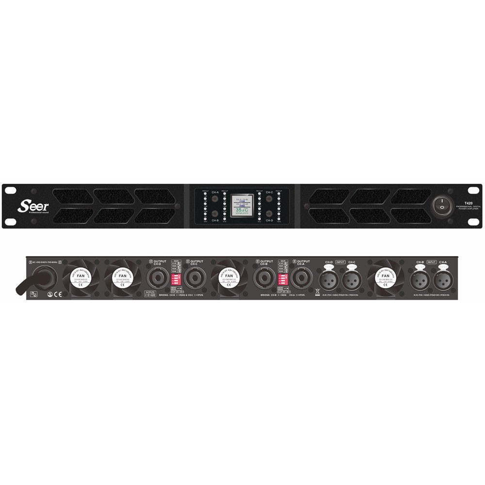 מגבר כוח 4 ערוצים T420 4×2000W @8Ω Seer T420